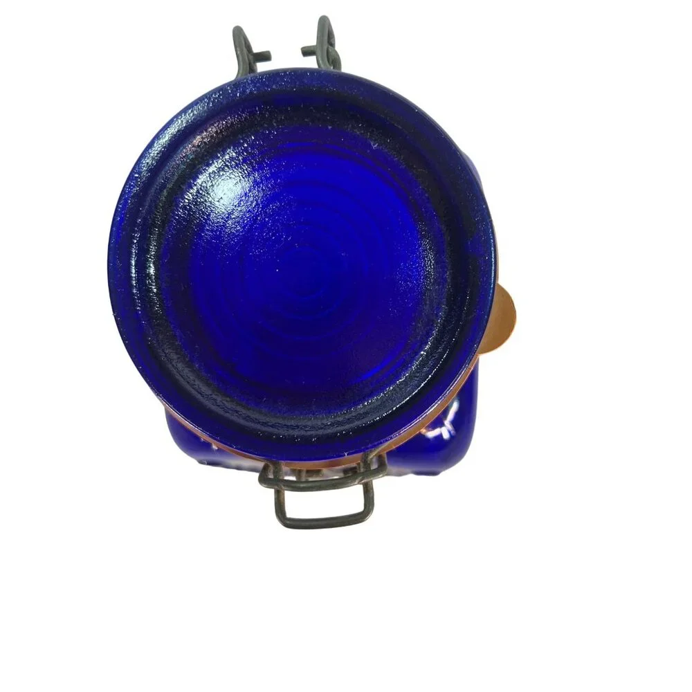 Vtg Grannys Products 2-Quart Cobalt Blue Glass Jar Hinged Lid Centerville TX USA
